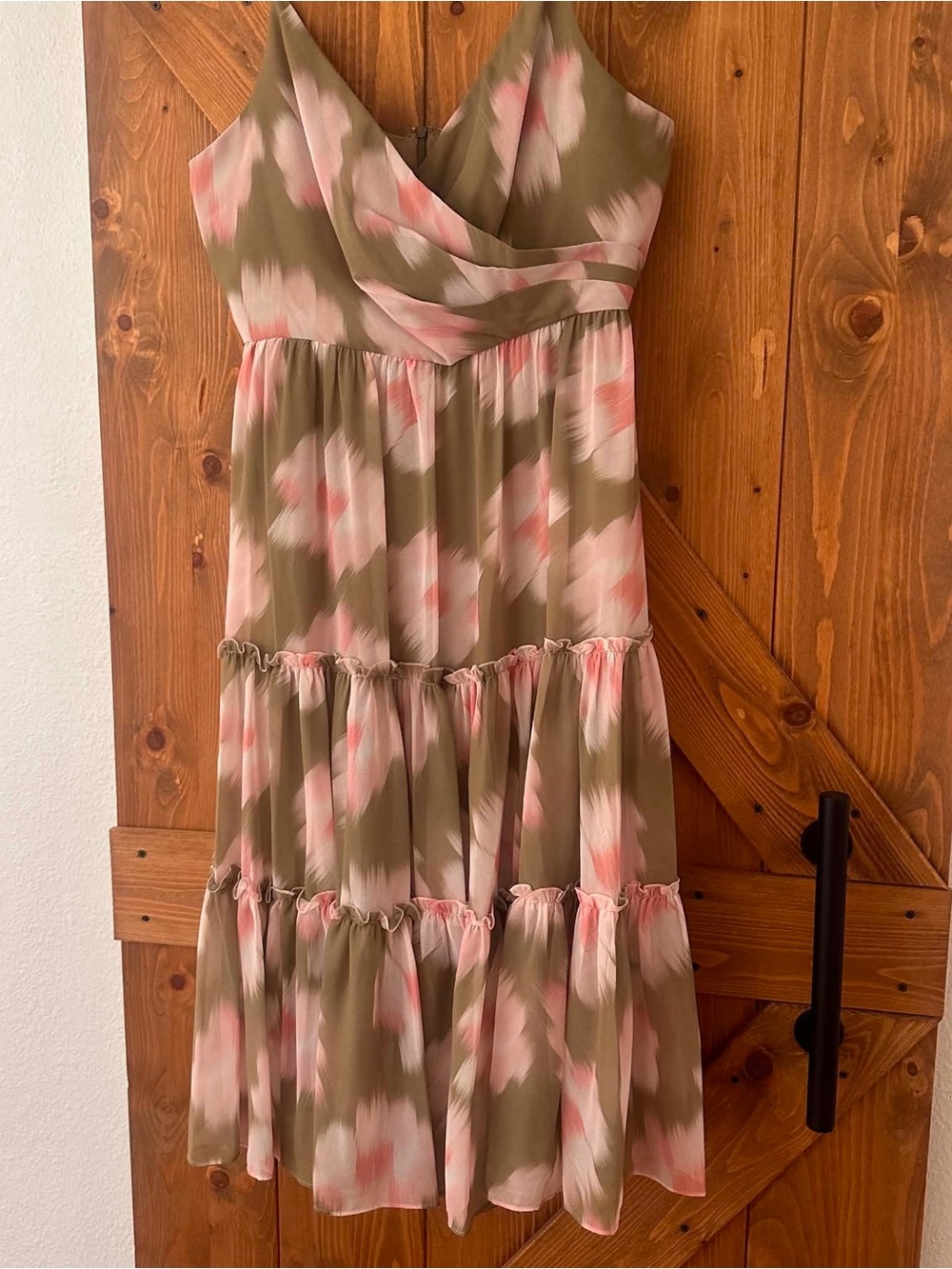 Sachin + Babi Olive and Pink Tiered Midi Dress